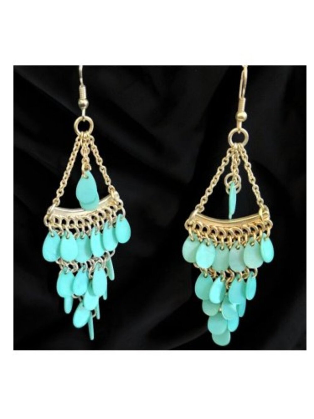 Goldtone and Blue Acrylic Chandelier Hook Earrings
